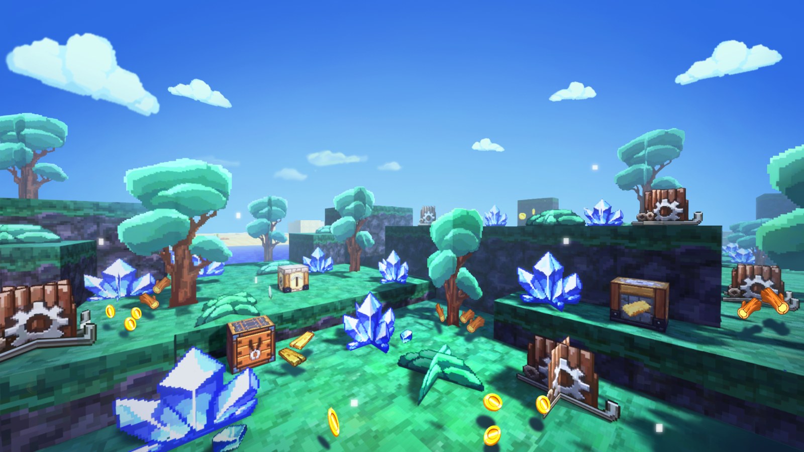 Скриншот игры с кристаллами и ресурсами